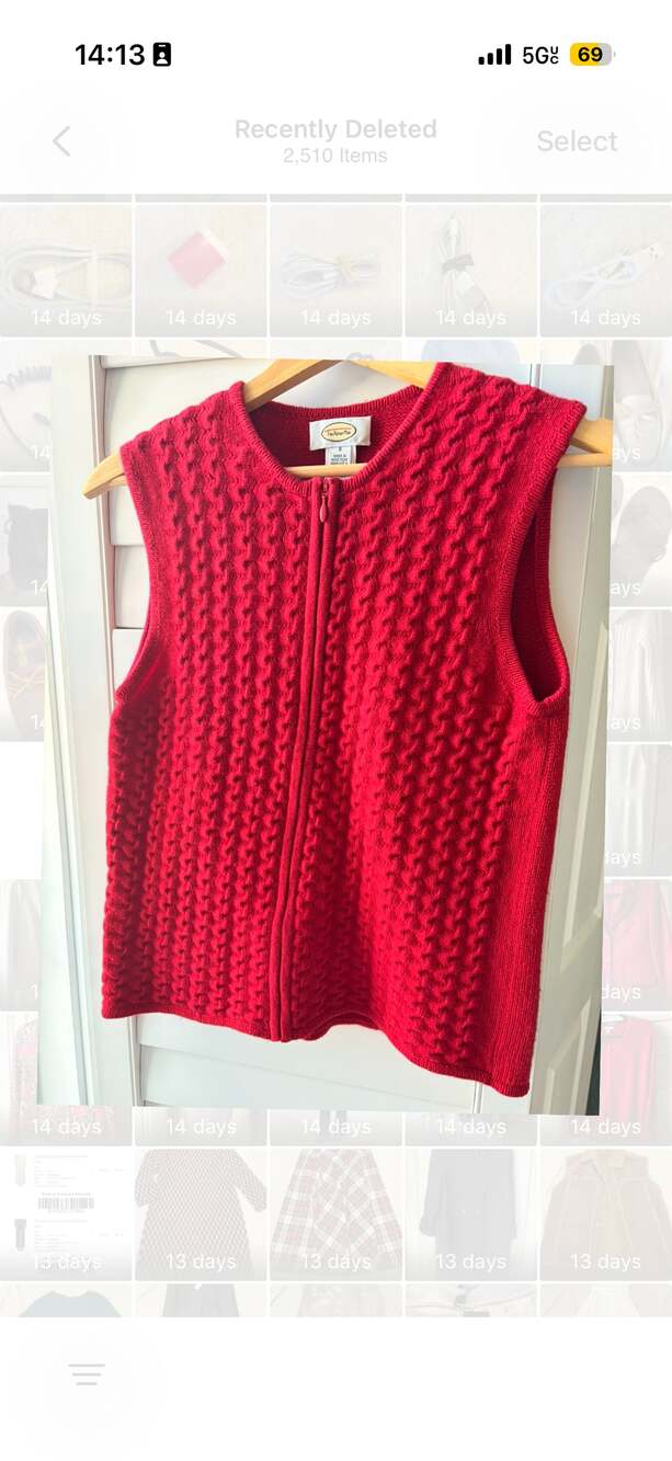Vintage 90s Talbots Womens Knit Mock Ribbed‎ Zip Sweater Vest Wool Cashmere SzS